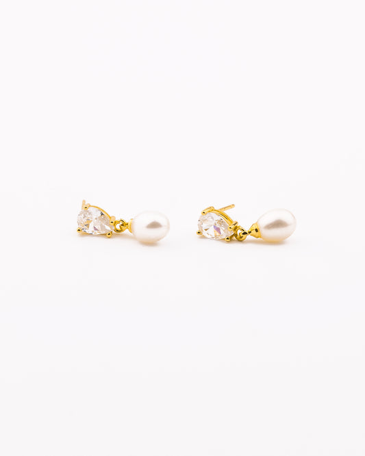 Teardrop Diamond Pearl Earrings