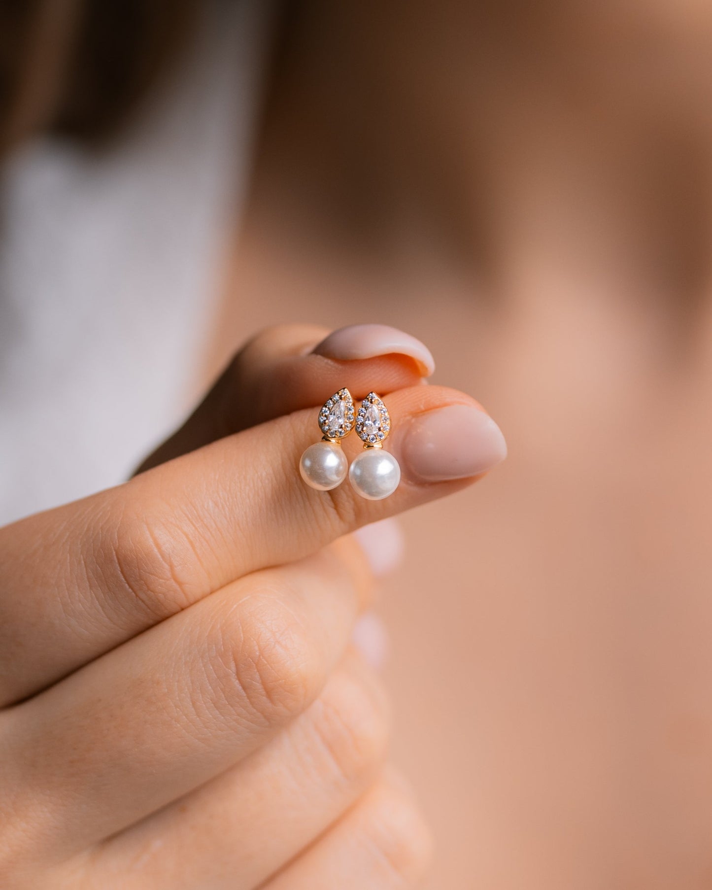 Teardrop Diamond Pearl Studs