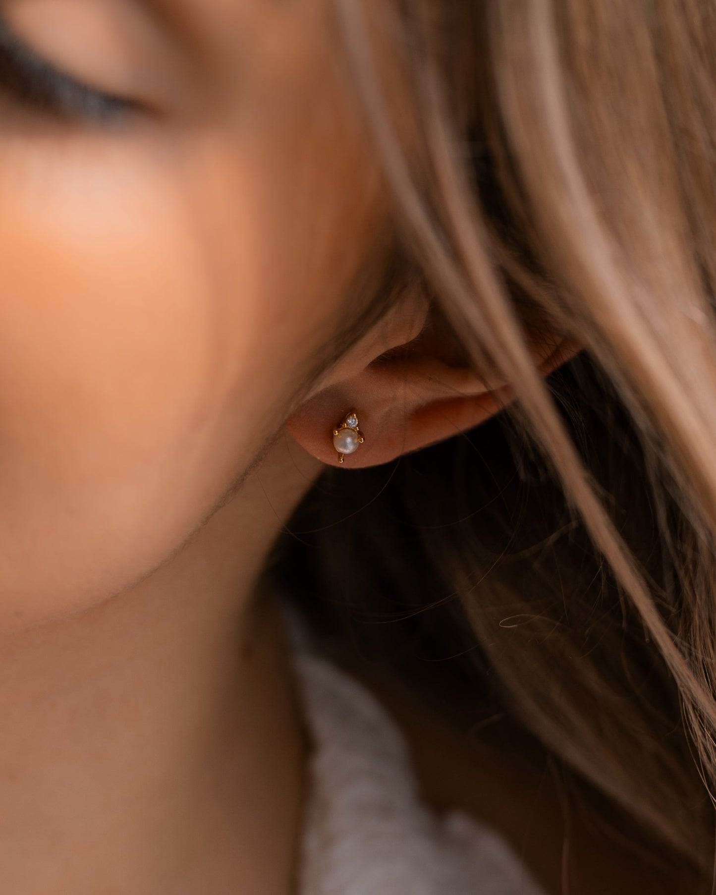 Tiny Pearl Diamond Studs