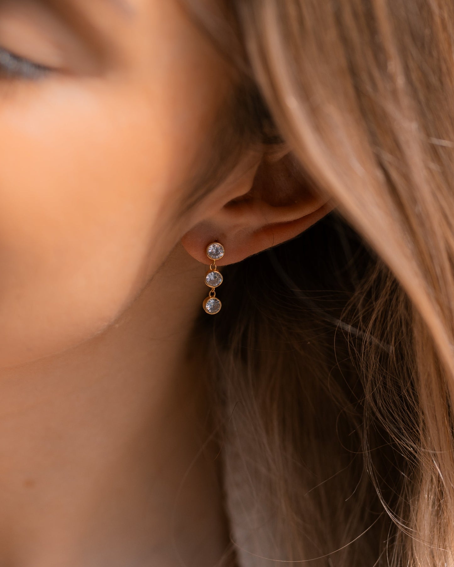 Triple Diamond Dangle Studs