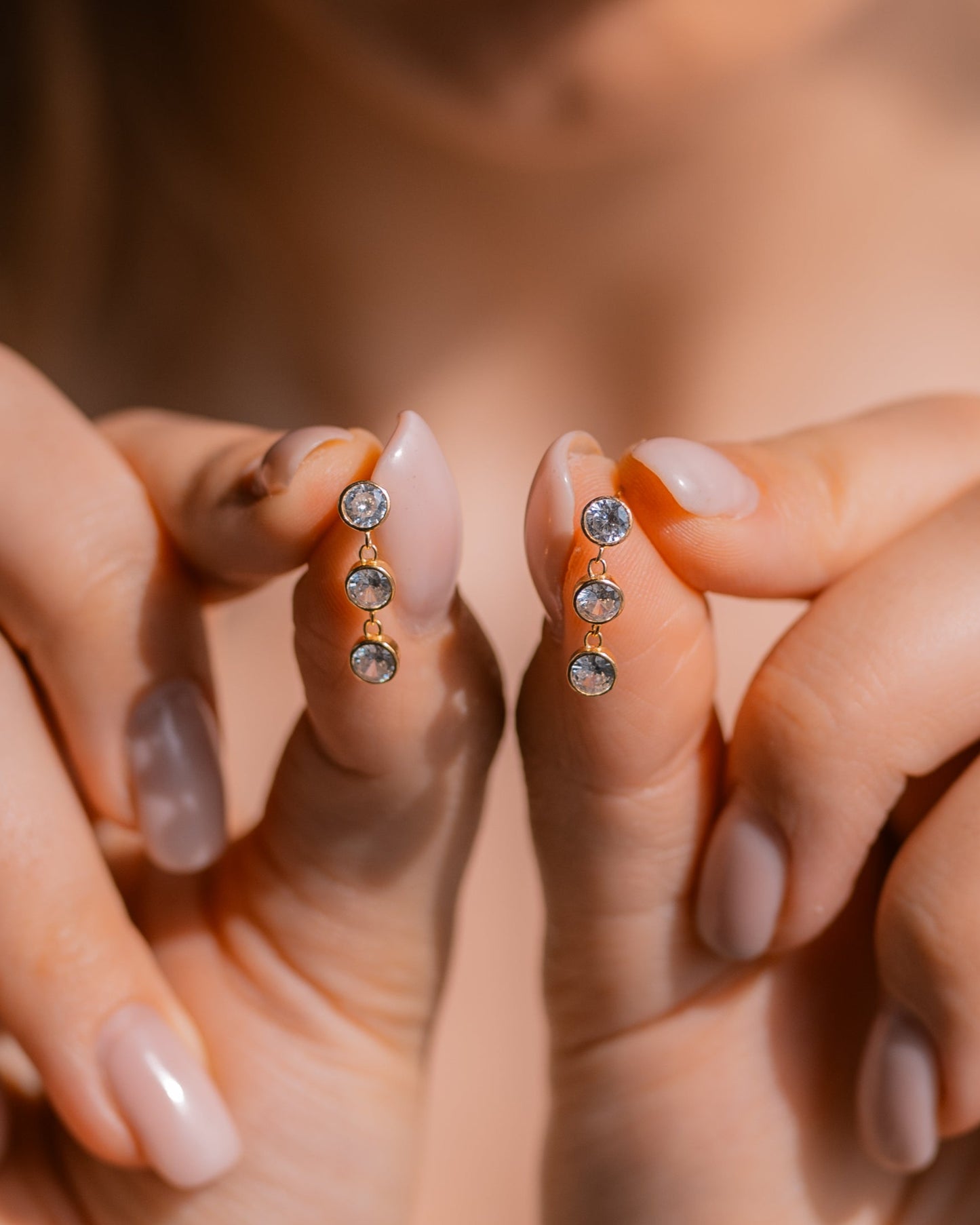 Triple Diamond Dangle Studs