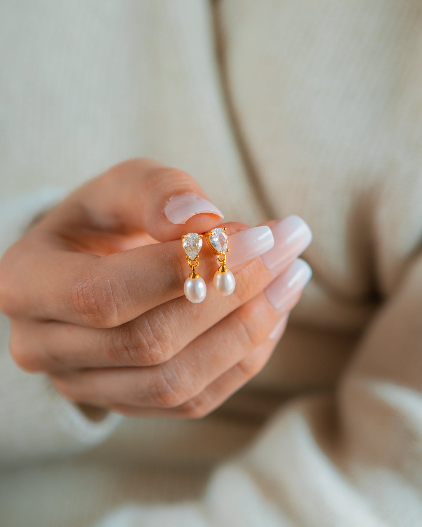 Teardrop Diamond Pearl Earrings