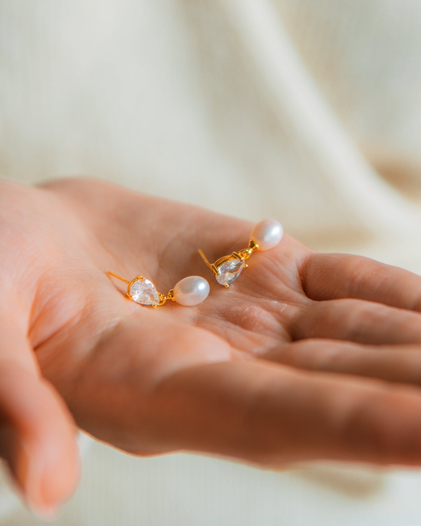 Teardrop Diamond Pearl Earrings