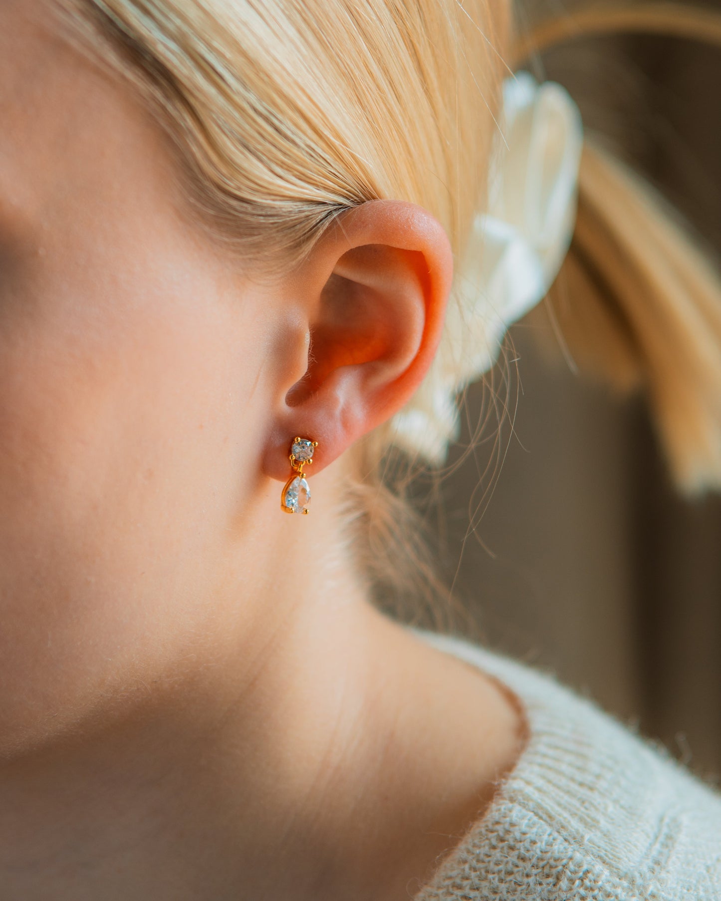 Teardrop Diamond Drop Studs