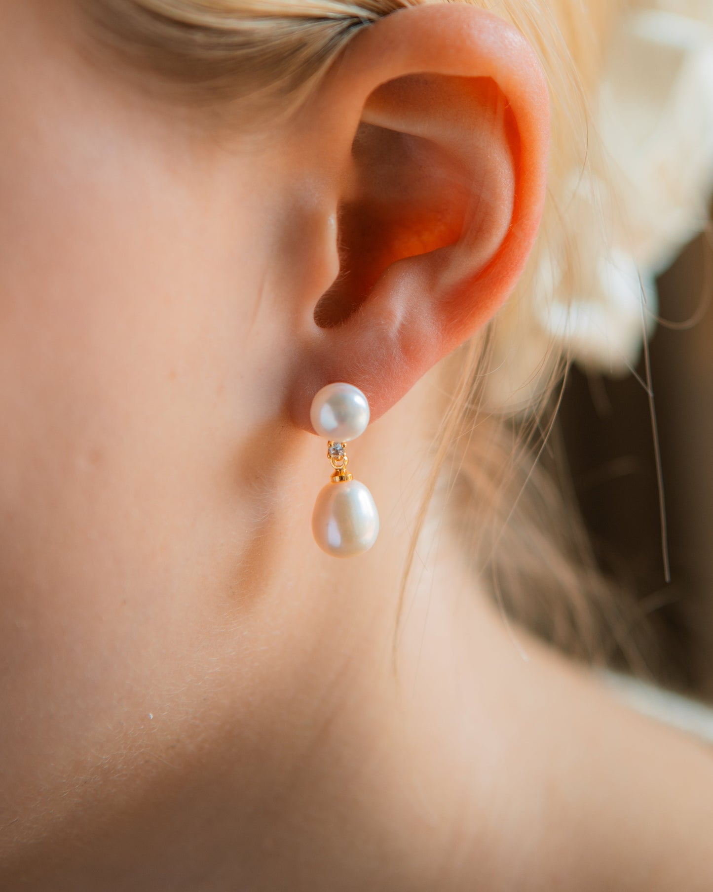 Double Pearl Droplet Earrings