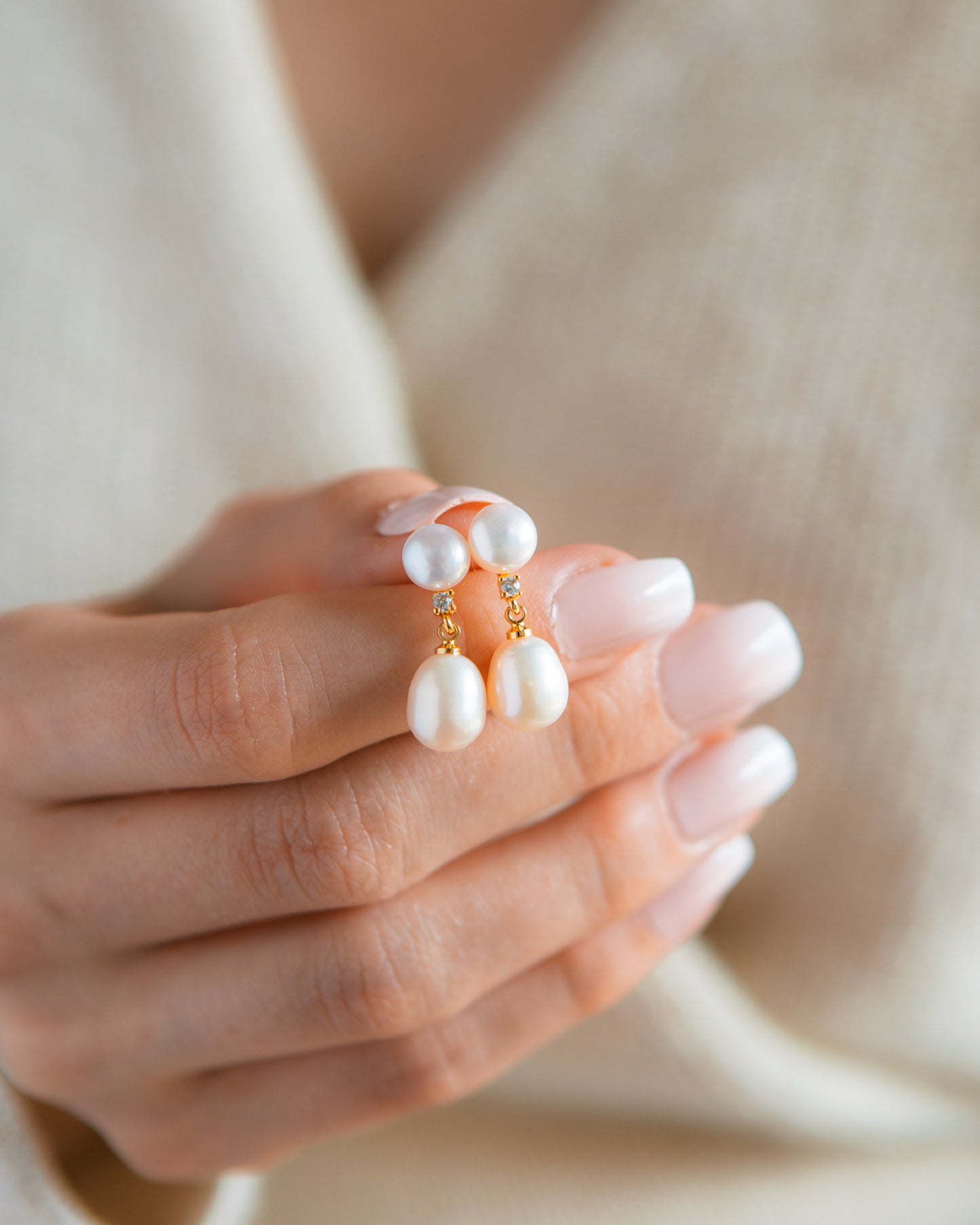 Double Pearl Droplet Earrings
