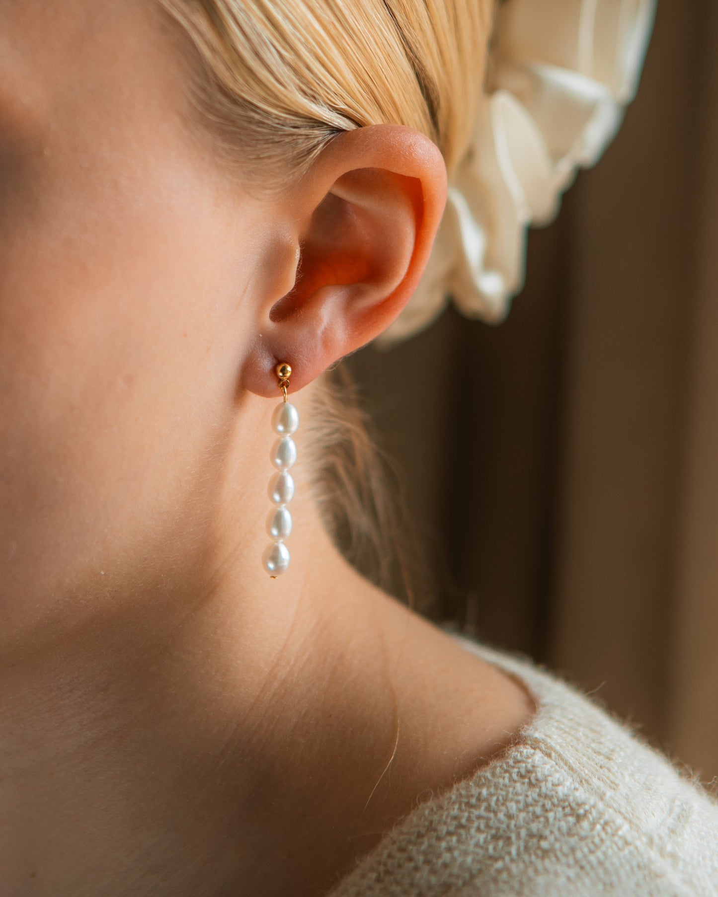 Long Pearl Dangle Earrings
