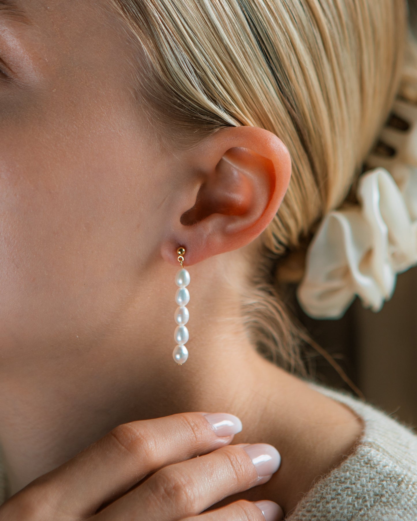 Long Pearl Dangle Earrings