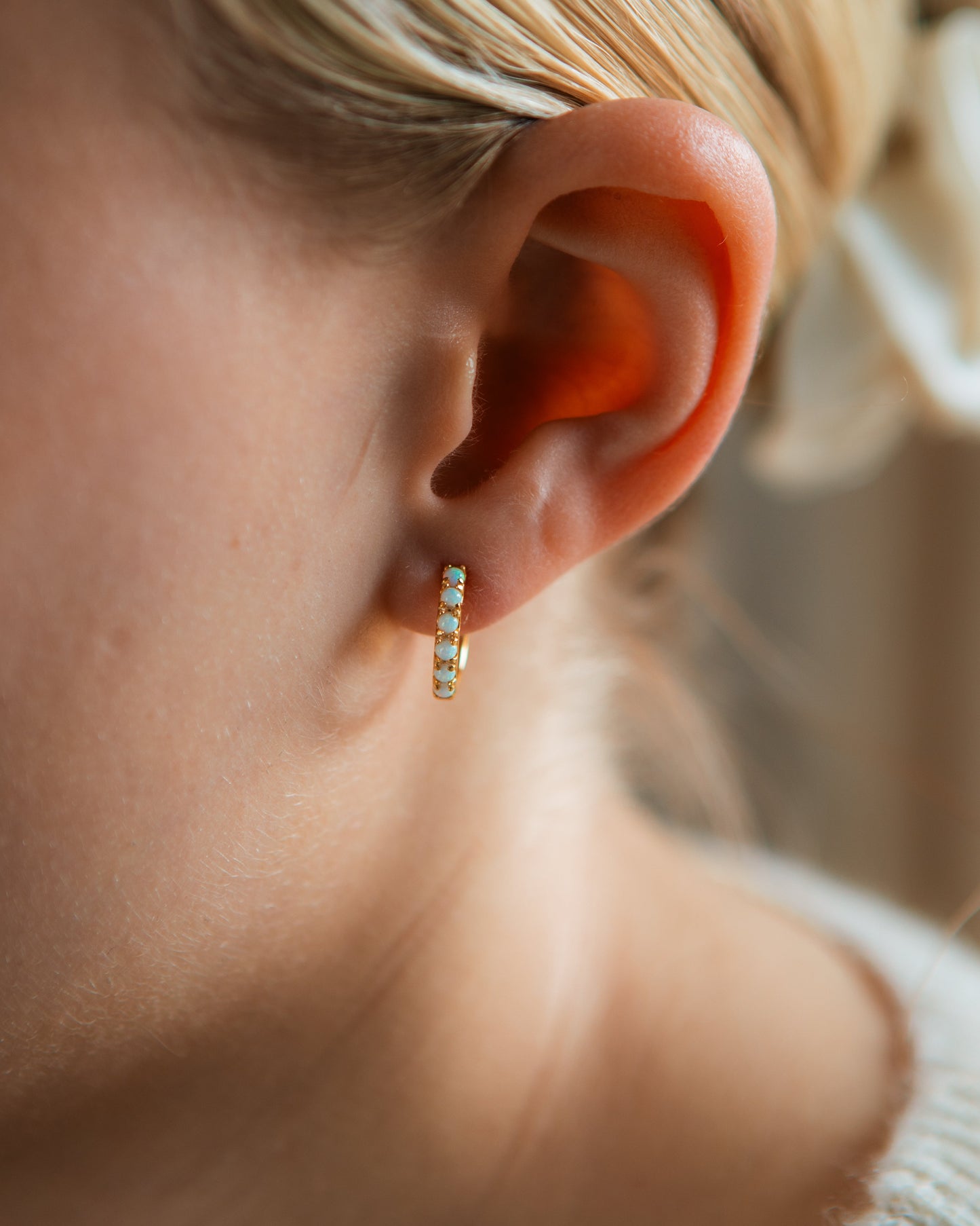 White Opal Hoop Earrings
