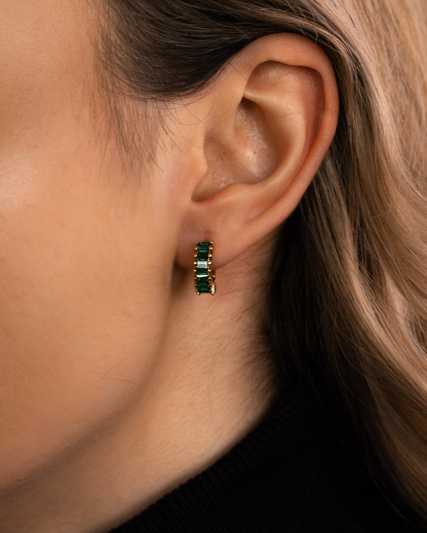 Emerald Baguette Hoop Earrings