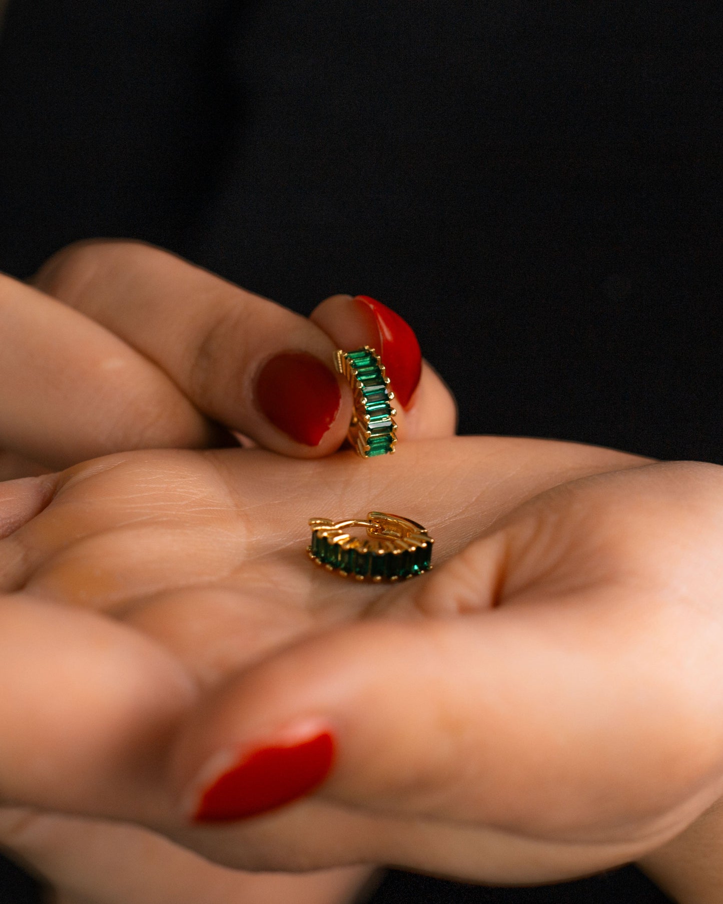 Emerald Baguette Hoop Earrings