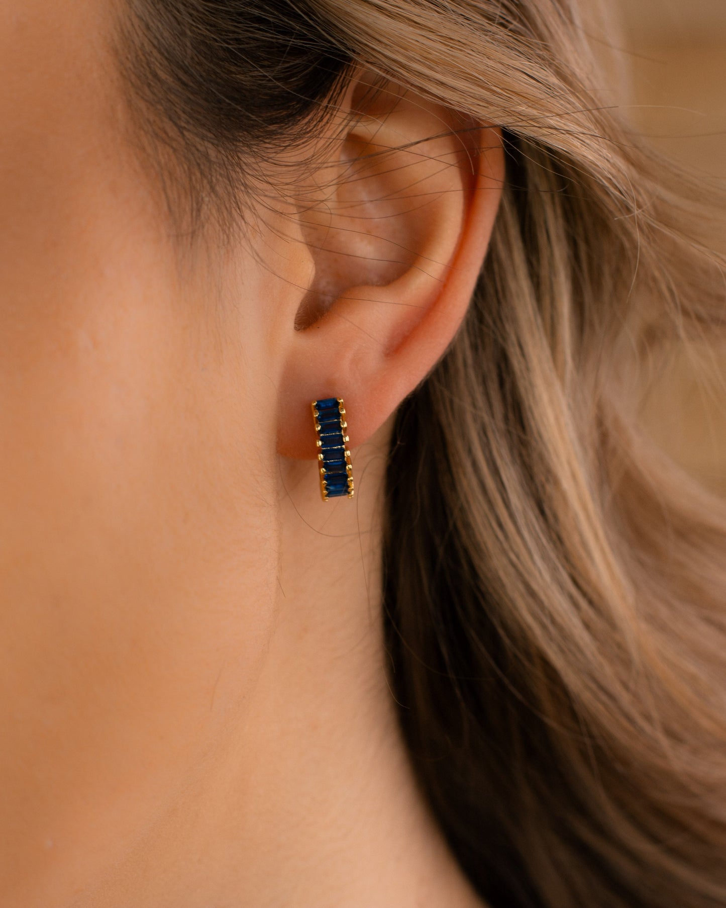 Sapphire Baguette Hoop Earrings