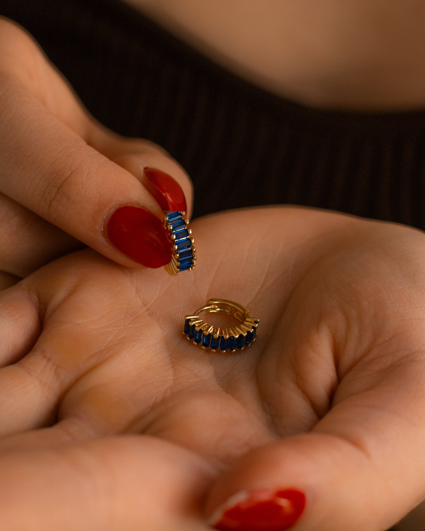 Sapphire Baguette Hoop Earrings
