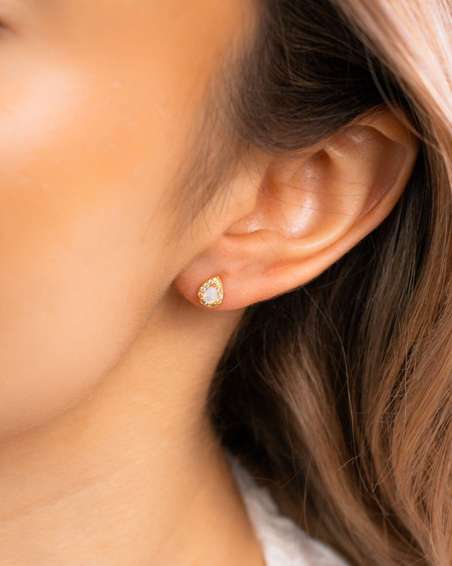 Moonstone Halo Studs