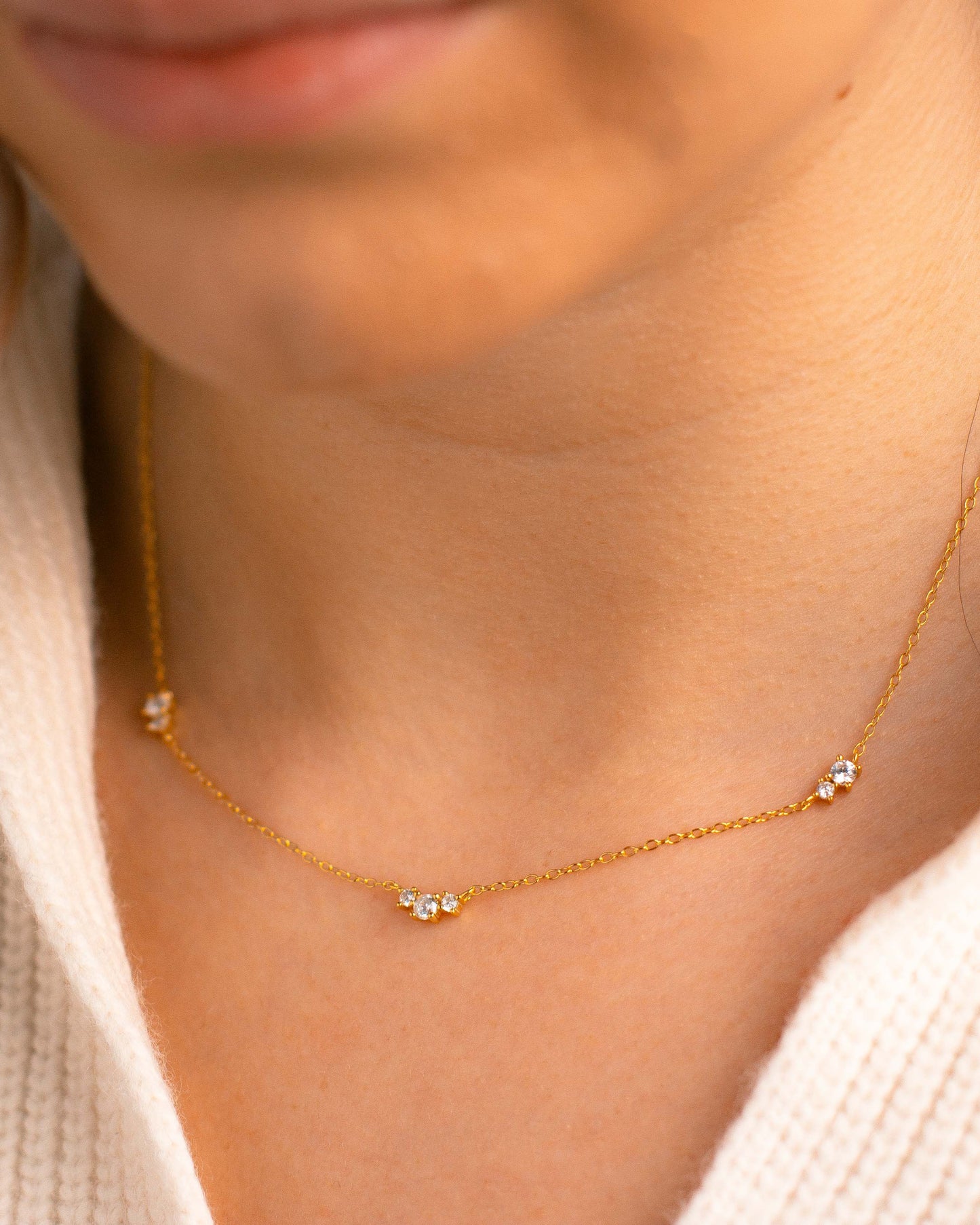 Triple Diamond Station Necklace