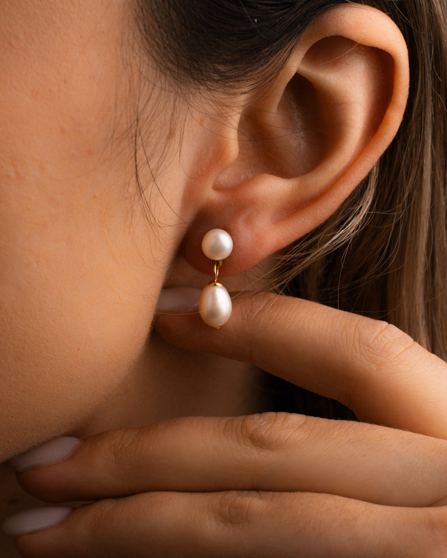 Double Pearl Drop Earrings